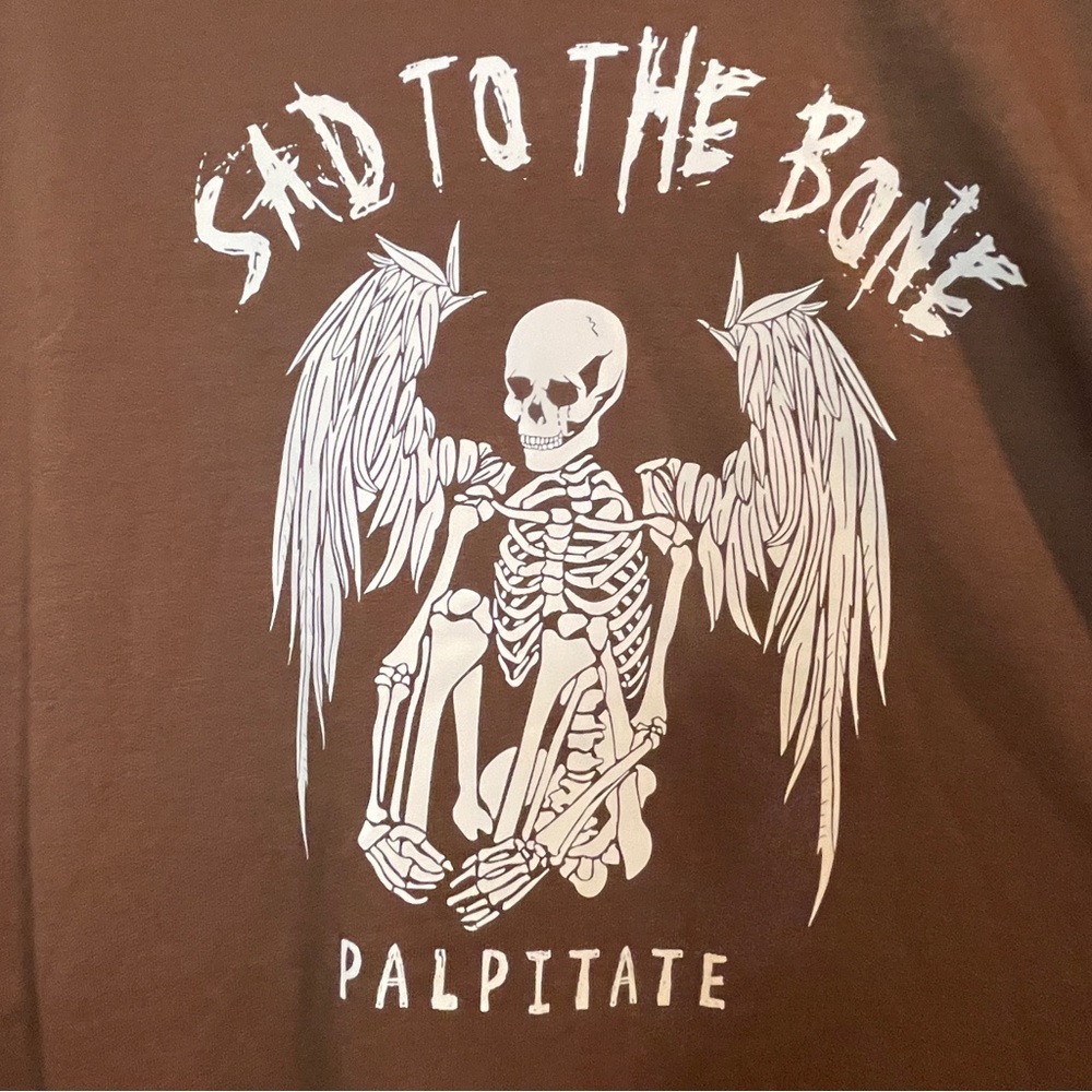 ROMWE Guys Skeleton Wings & Letter Graphic Kangaroo Pocket Drawstring Hoodie XL
